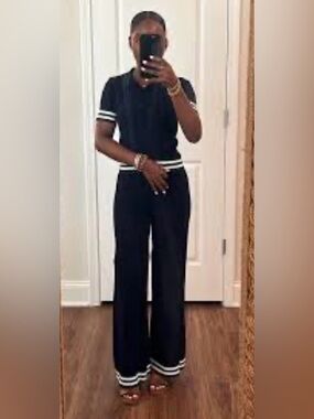 Anthropologie Navy Wide-Leg Pants and top knit set S nwt